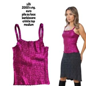 y2k 2000's vtg. euro Pink Pile Ou Face top‎ medium
